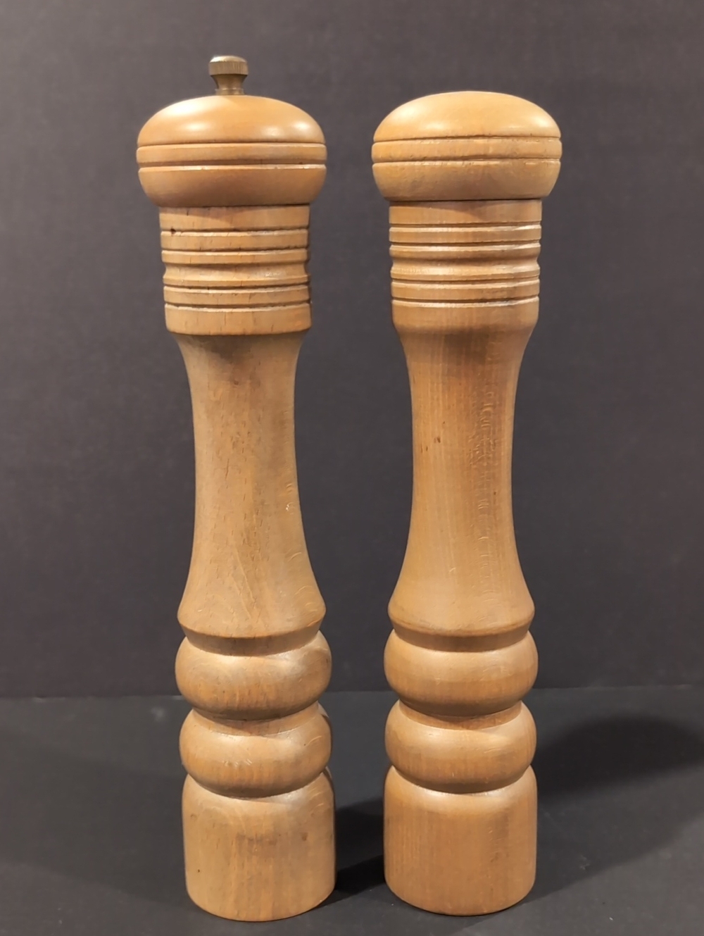 Vintage Najico Wooden Salt Mill and Pepper Grinder Set 10" Tall MCM